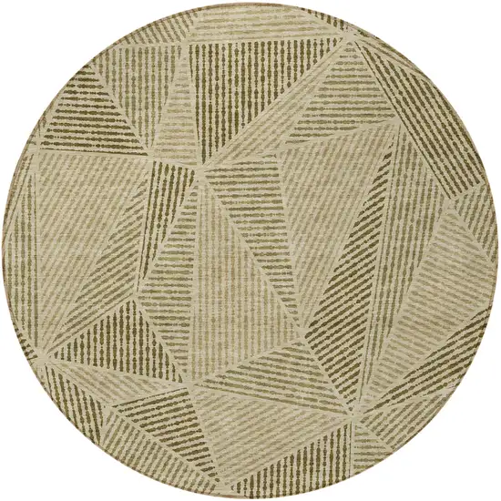 8' Khaki Brown And Beige Round Geometric Washable Indoor Outdoor Area Rug Photo 4