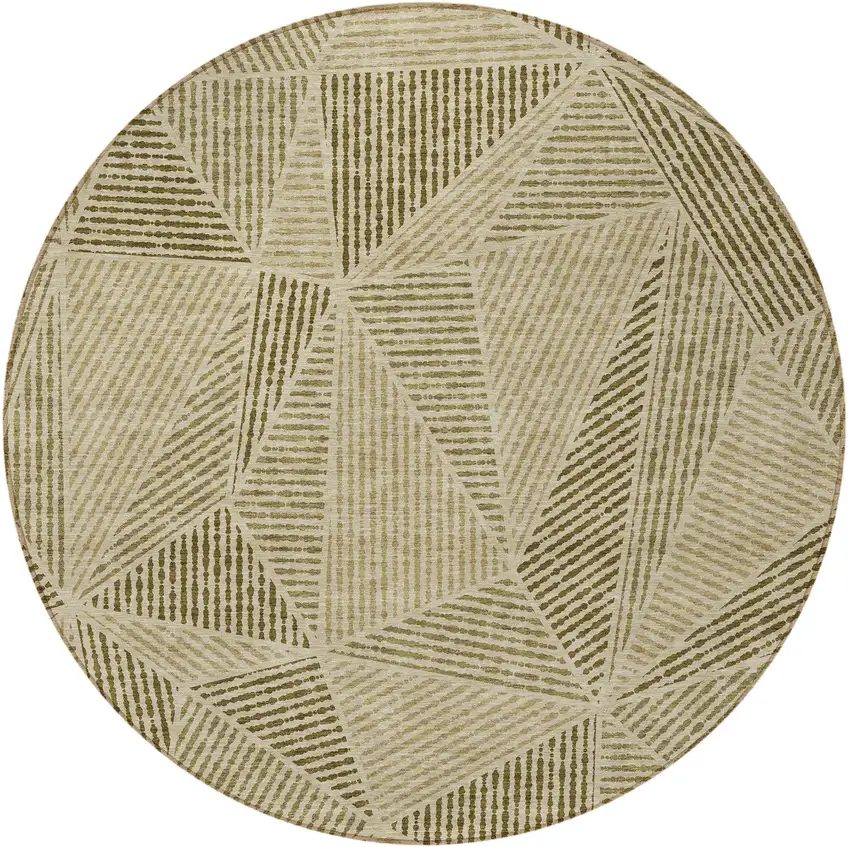 8' Khaki Brown And Beige Round Geometric Washable Indoor Outdoor Area Rug Photo 4