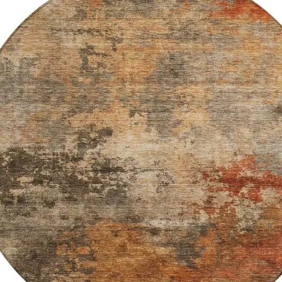 8' Khaki Brown And Copper Round Abstract Washable Indoor Outdoor Area Rug Photo 5