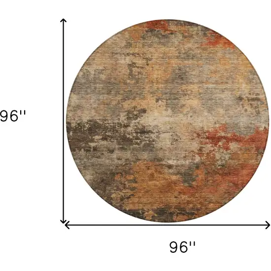 8' Khaki Brown And Copper Round Abstract Washable Indoor Outdoor Area Rug Photo 3