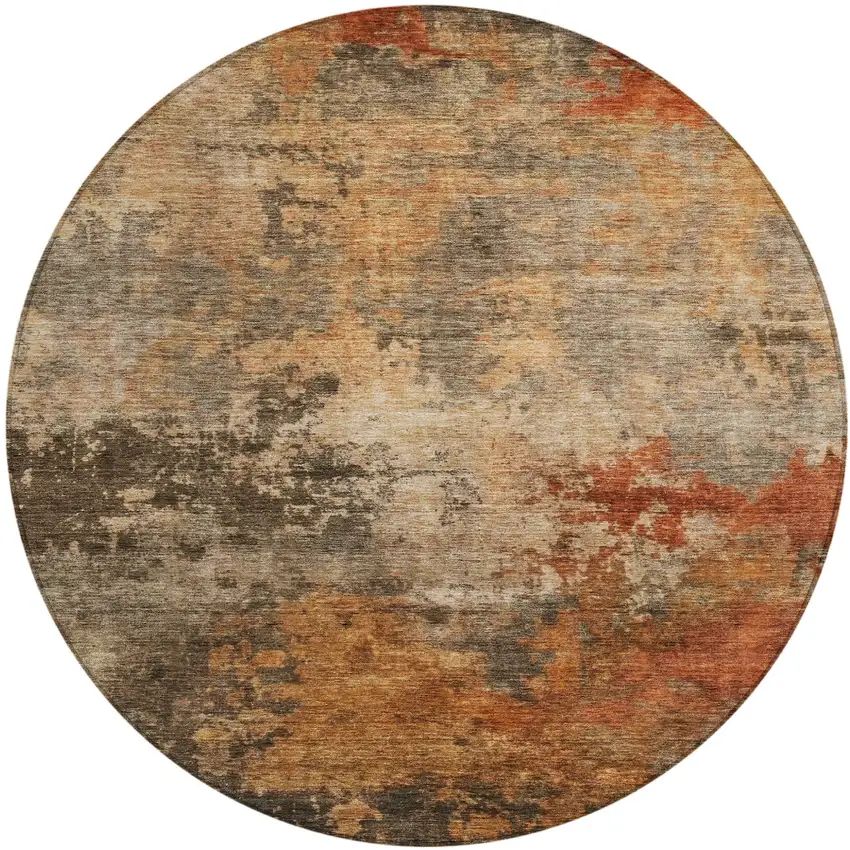 8' Khaki Brown And Copper Round Abstract Washable Indoor Outdoor Area Rug Photo 2
