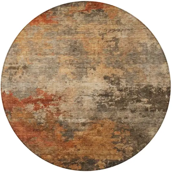 8' Khaki Brown And Copper Round Abstract Washable Indoor Outdoor Area Rug Photo 4