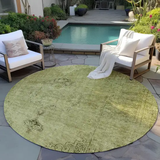 8' Khaki Brown And Taupe Round Oriental Washable Indoor Outdoor Area Rug Photo 7