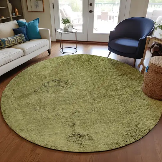 8' Khaki Brown And Taupe Round Oriental Washable Indoor Outdoor Area Rug Photo 8