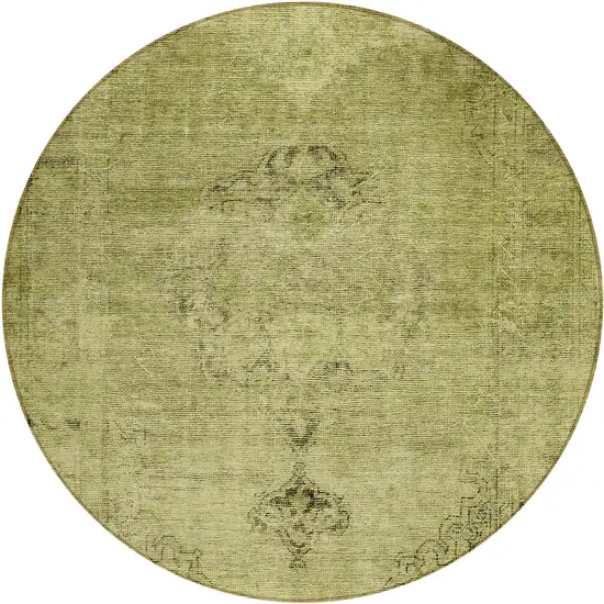 8' Khaki Brown And Taupe Round Oriental Washable Indoor Outdoor Area Rug Photo 2