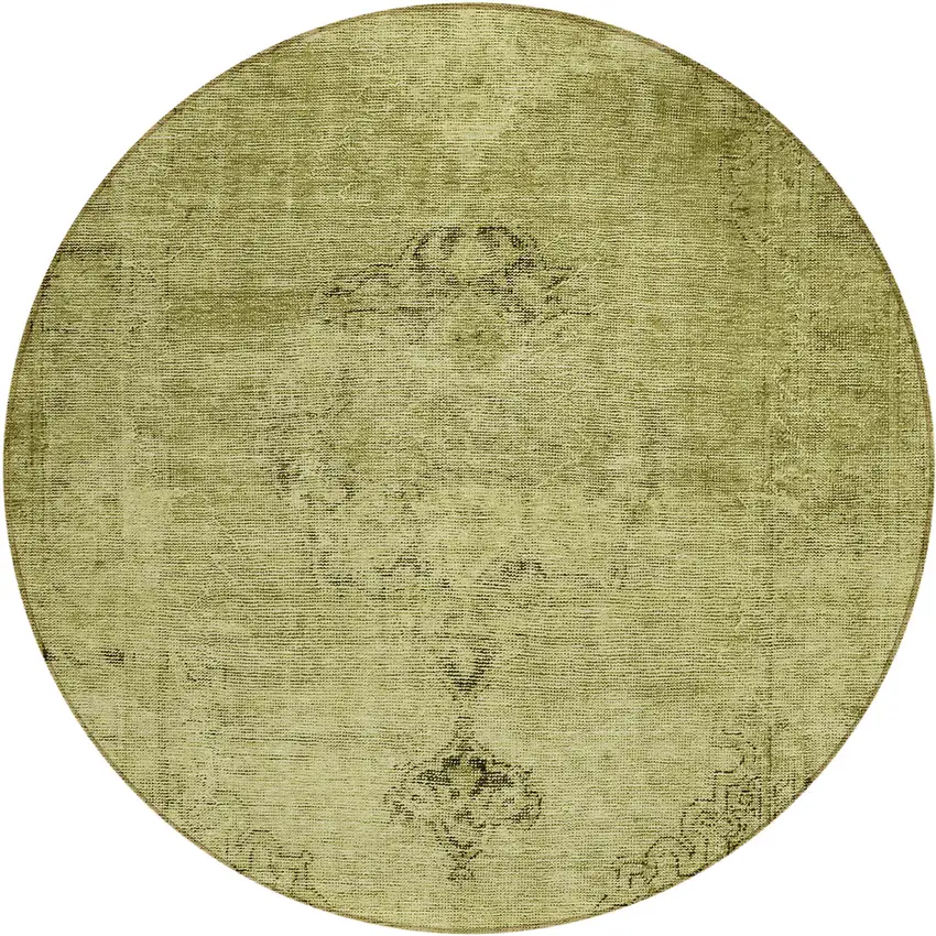 8' Khaki Brown And Taupe Round Oriental Washable Indoor Outdoor Area Rug Photo 2
