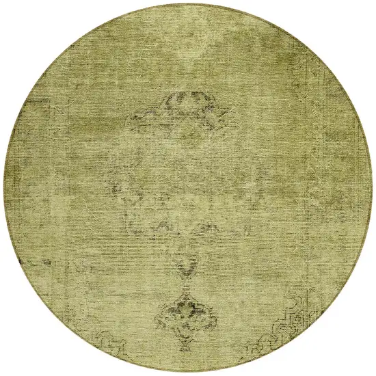 8' Khaki Brown And Taupe Round Oriental Washable Indoor Outdoor Area Rug Photo 6