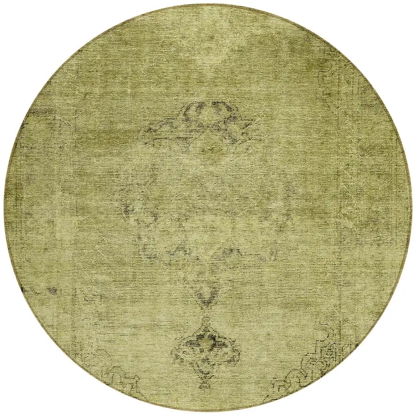 8' Khaki Brown And Taupe Round Oriental Washable Indoor Outdoor Area Rug Photo 6