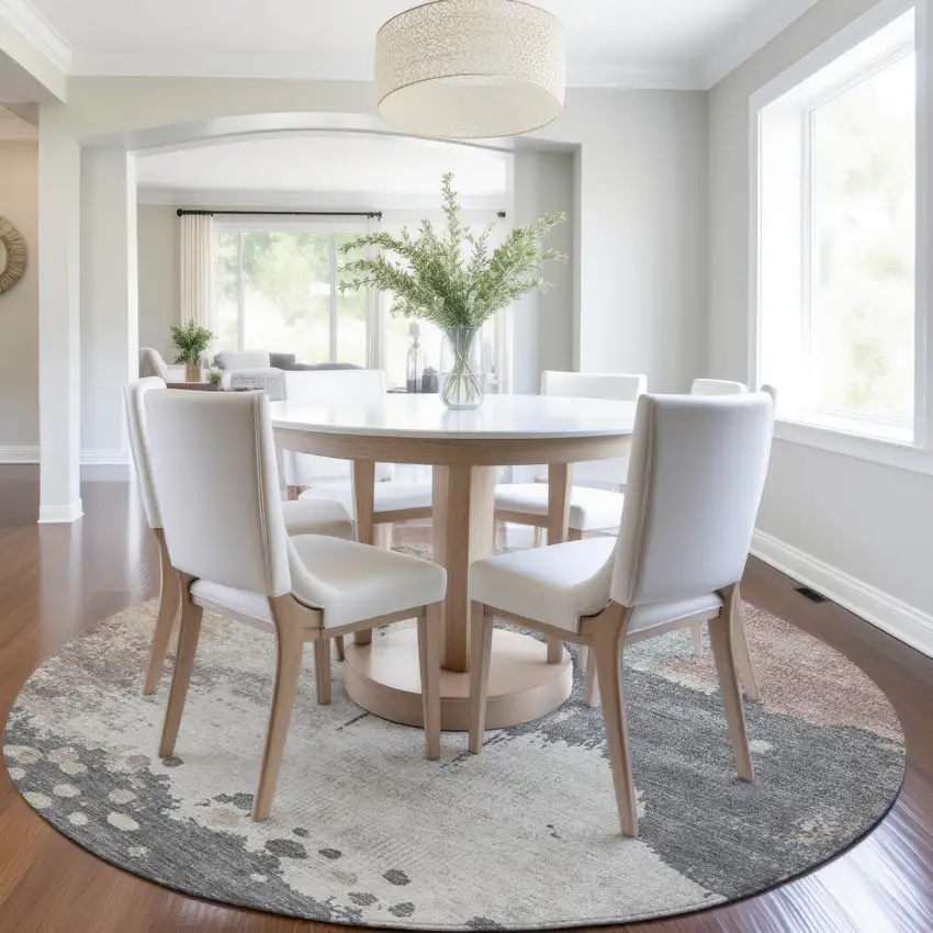 8' Khaki Charcoal And Ivory Round Abstract Washable Indoor Outdoor Area Rug Photo 6