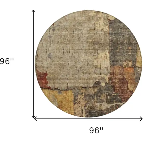 8' Khaki Charcoal And Terra Cotta Round Abstract Washable Indoor Outdoor Area Rug Photo 3