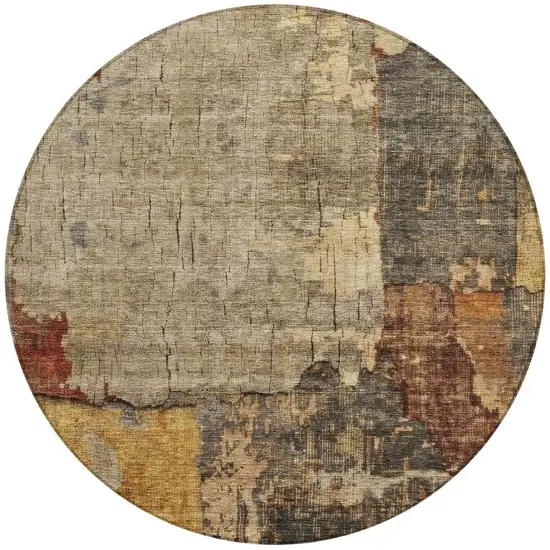 8' Khaki Charcoal And Terra Cotta Round Abstract Washable Indoor Outdoor Area Rug Photo 5