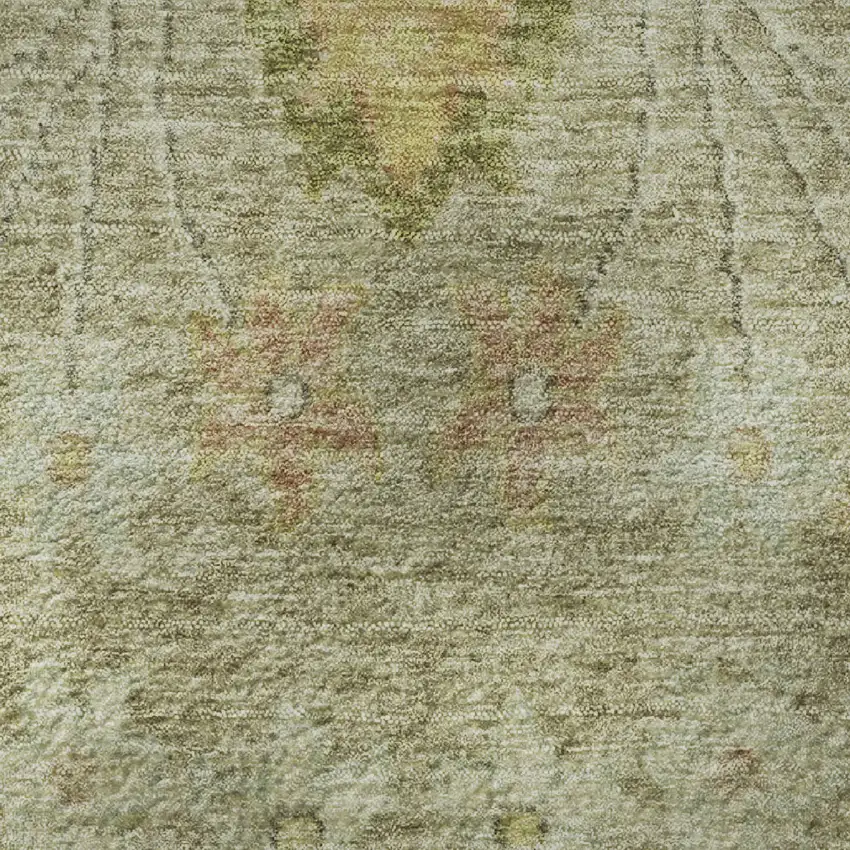 8' Khaki Gold And Beige Floral Washable Round Rug With UV Protection Photo 9