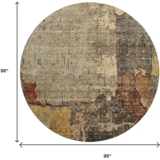 8' Khaki Gold And Blue Abstract Washable Round Rug With UV Protection Photo 9