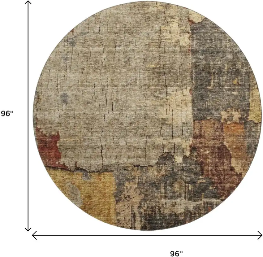 8' Khaki Gold And Blue Abstract Washable Round Rug With UV Protection Photo 9