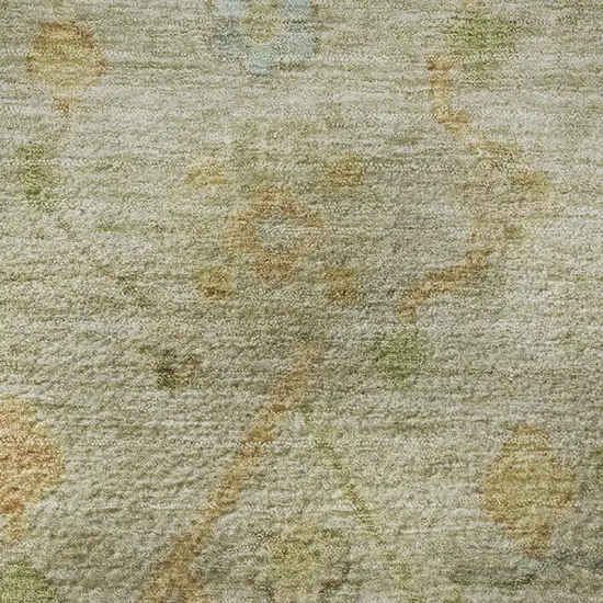 8' Khaki Gold And Blue Floral Washable Round Rug With UV Protection Photo 9