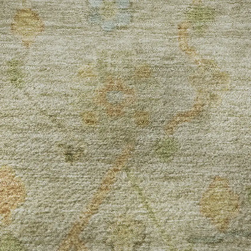 8' Khaki Gold And Blue Floral Washable Round Rug With UV Protection Photo 9