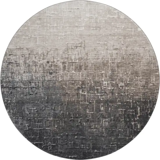 8' Khaki Gray And Charcoal Ombre Washable Round Rug With UV Protection Photo 1