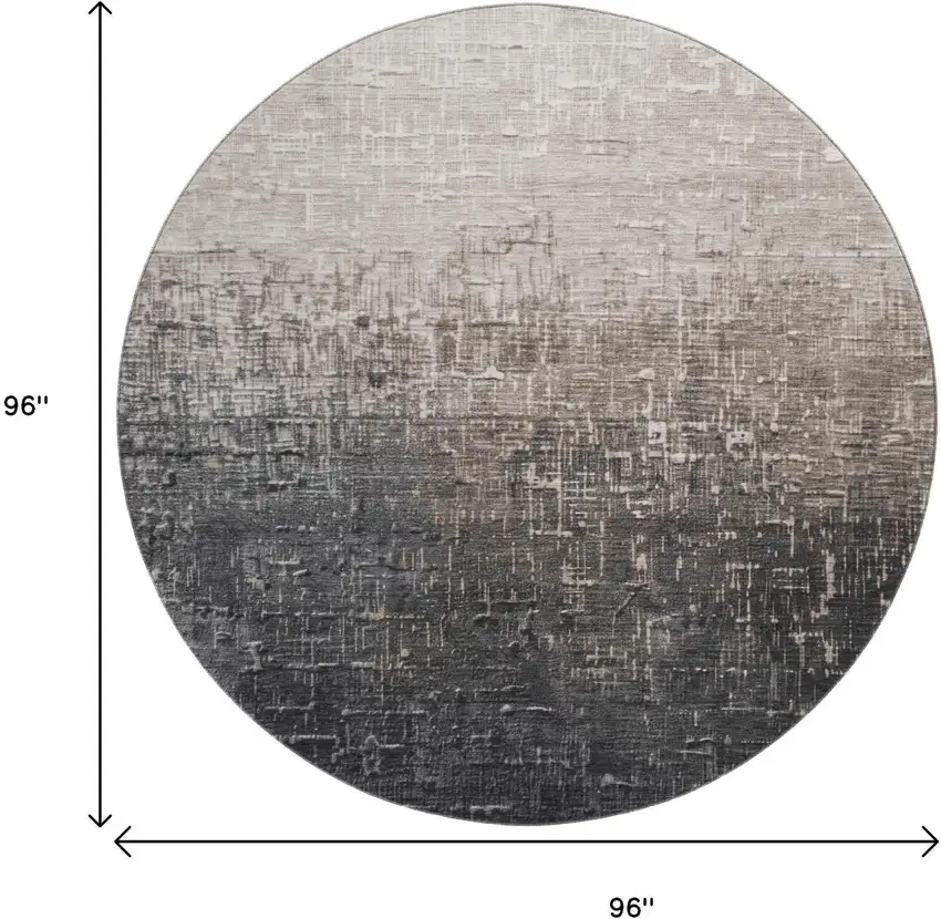 8' Khaki Gray And Charcoal Ombre Washable Round Rug With UV Protection Photo 9