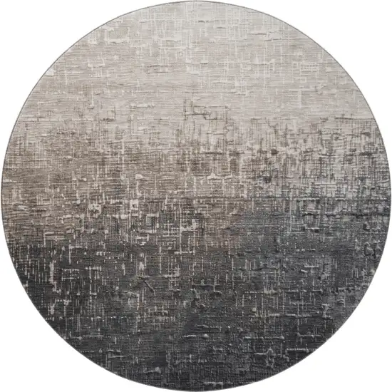 8' Khaki Gray And Charcoal Ombre Washable Round Rug With UV Protection Photo 3
