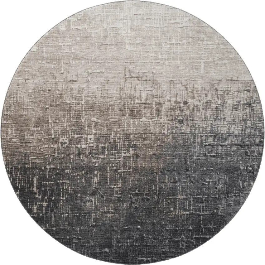 8' Khaki Gray And Charcoal Ombre Washable Round Rug With UV Protection Photo 3
