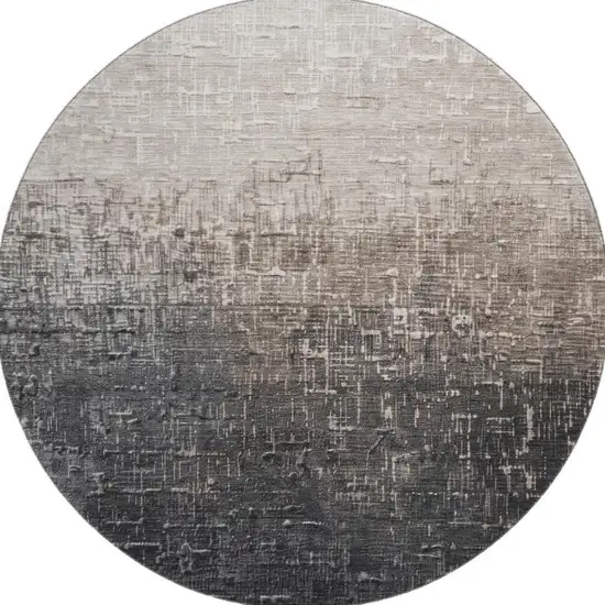 8' Khaki Gray And Charcoal Ombre Washable Round Rug With UV Protection Photo 2