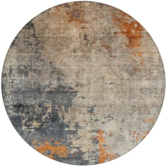 8' Khaki Gray And Copper Round Abstract Washable Indoor Outdoor Area Rug Photo 2