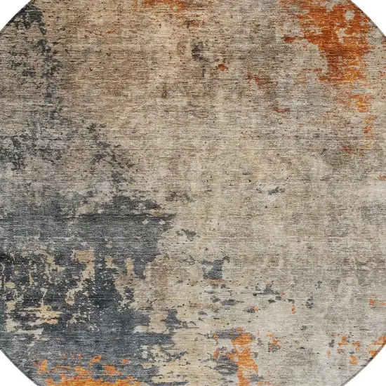 8' Khaki Gray And Copper Round Abstract Washable Indoor Outdoor Area Rug Photo 4