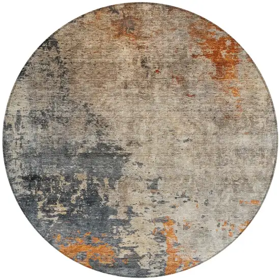 8' Khaki Gray And Copper Round Abstract Washable Indoor Outdoor Area Rug Photo 5