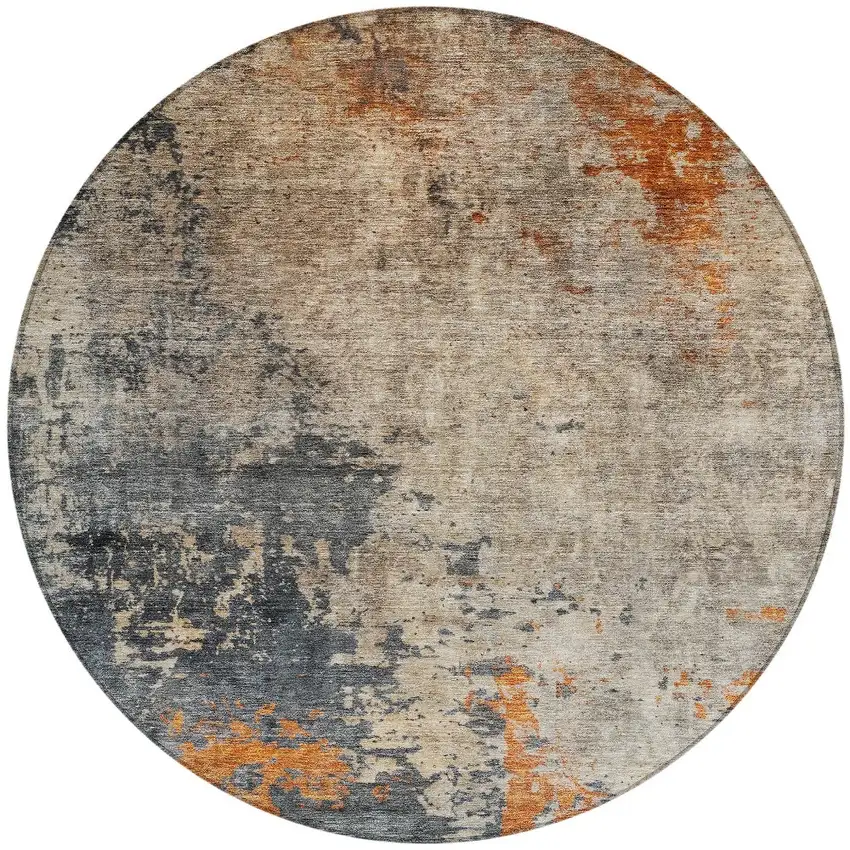 8' Khaki Gray And Copper Round Abstract Washable Indoor Outdoor Area Rug Photo 5