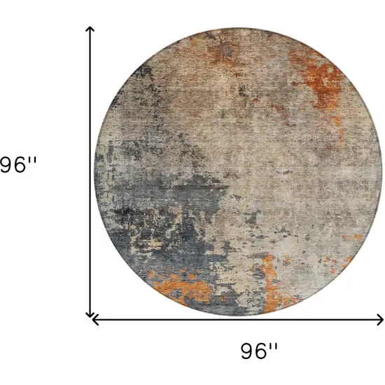 8' Khaki Gray And Copper Round Abstract Washable Indoor Outdoor Area Rug Photo 3