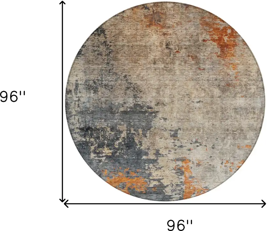 8' Khaki Gray And Copper Round Abstract Washable Indoor Outdoor Area Rug Photo 3