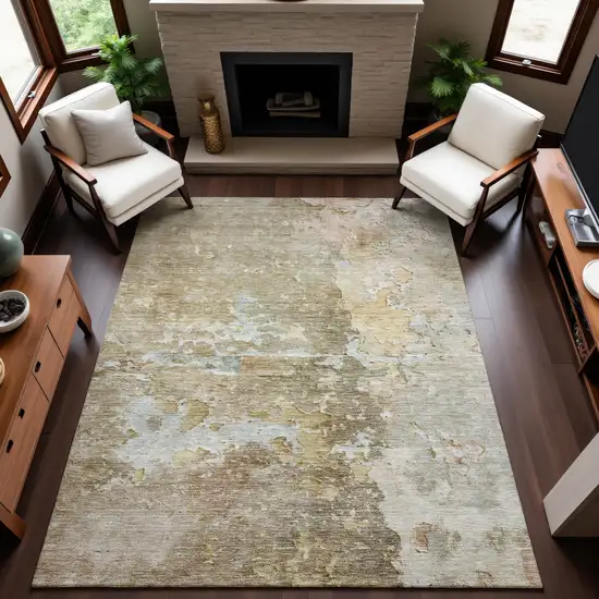 8' Khaki Gray And Gold Abstract Washable Area Rug With UV Protection Photo 5