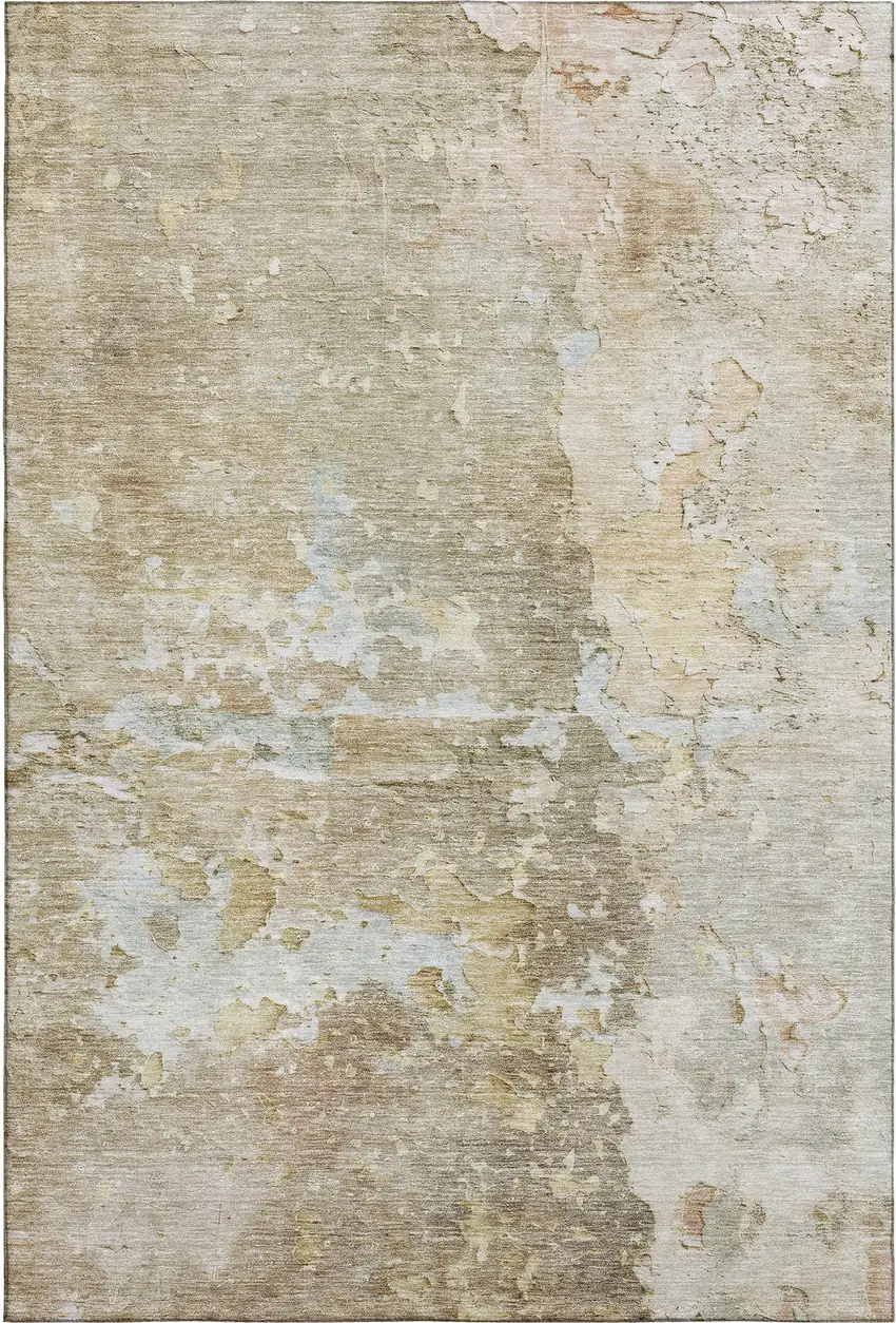 8' Khaki Gray And Gold Abstract Washable Area Rug With UV Protection Photo 1