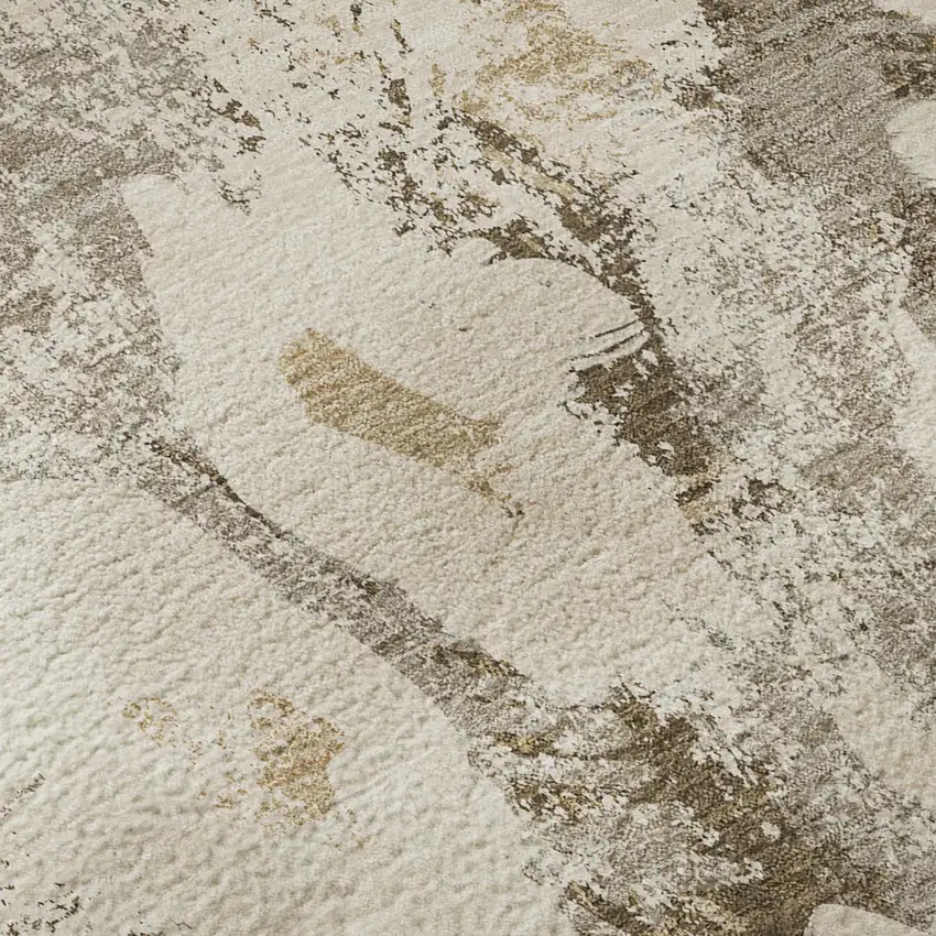 8' Khaki Gray And Ivory Floral Washable Round Rug With UV Protection Photo 9