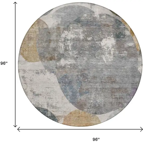 8' Khaki Gray And Ivory Round Geometric Washable Indoor Outdoor Area Rug Photo 9