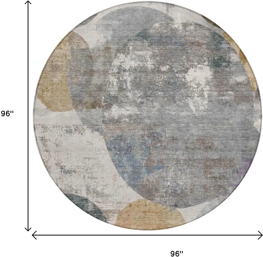 8' Khaki Gray And Ivory Round Geometric Washable Indoor Outdoor Area Rug Photo 9