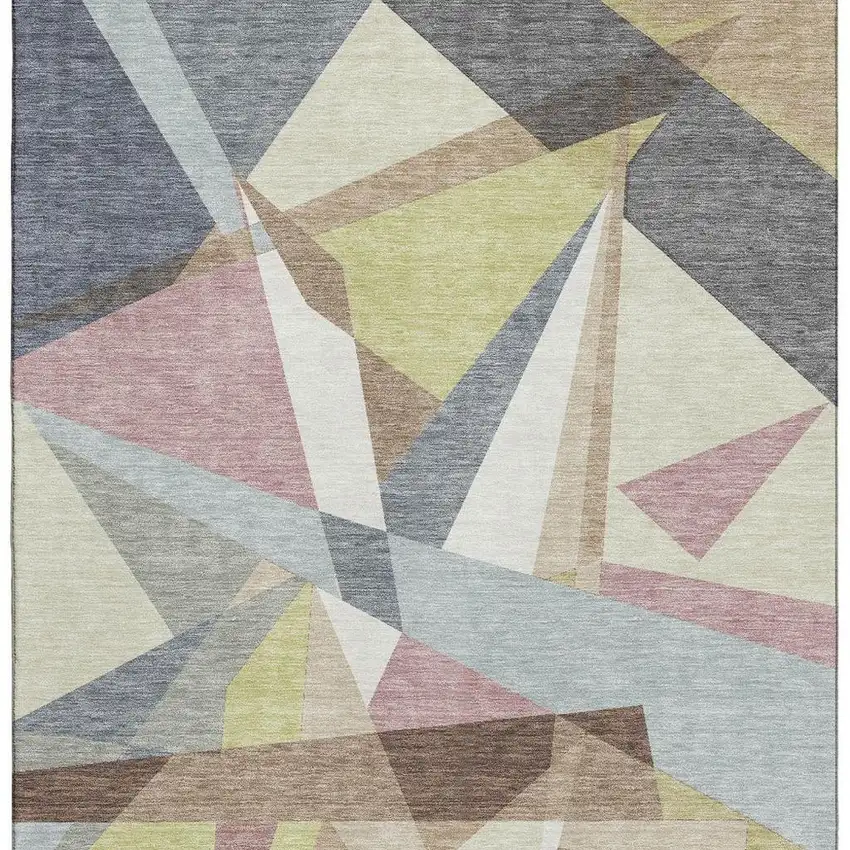 8' Khaki Gray And Mauve Geometric Washable Area Rug With UV Protection Photo 3