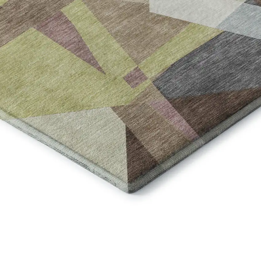 8' Khaki Gray And Mauve Geometric Washable Area Rug With UV Protection Photo 7
