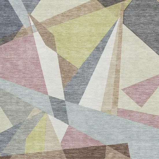 8' Khaki Gray And Mauve Geometric Washable Area Rug With UV Protection Photo 2