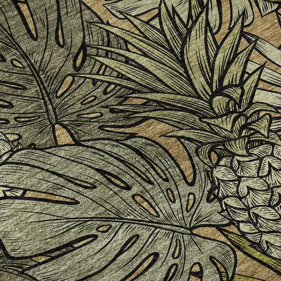 8' Khaki Gray And Yellow Geometric Washable Round Rug With UV Protection Photo 9