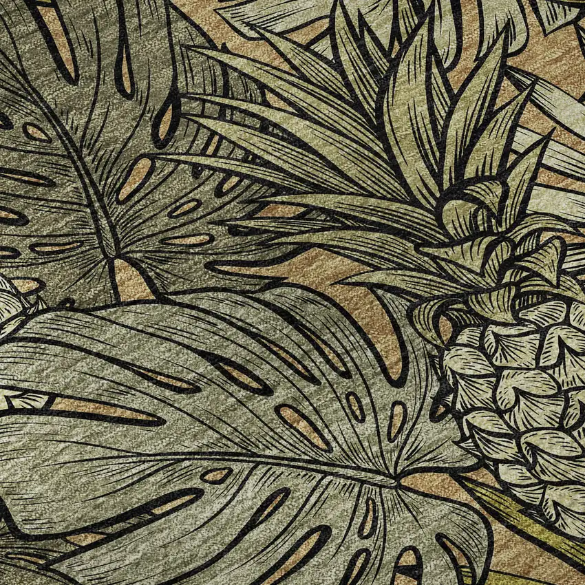 8' Khaki Gray And Yellow Geometric Washable Round Rug With UV Protection Photo 9