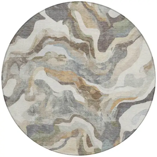 8' Khaki Ivory And Beige Round Abstract Washable Indoor Outdoor Area Rug Photo 4