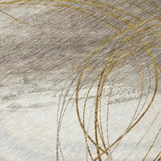 8' Khaki Ivory And Brown Round Abstract Washable Indoor Outdoor Area Rug Photo 9