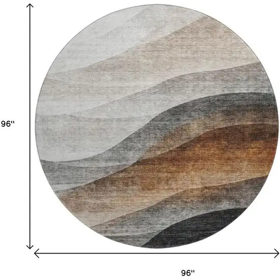 8' Khaki Ivory And Gray Abstract Washable Round Rug With UV Protection Photo 9