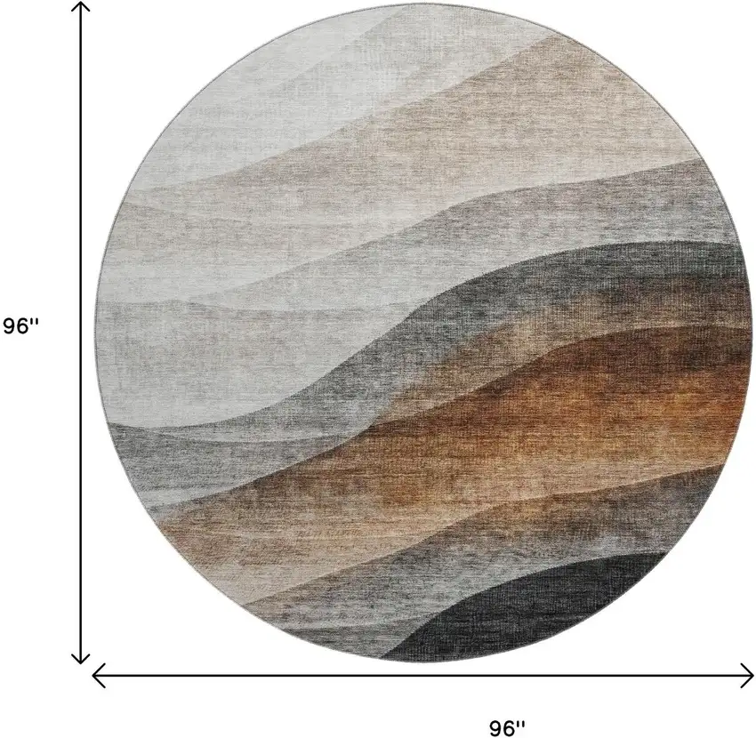 8' Khaki Ivory And Gray Abstract Washable Round Rug With UV Protection Photo 9