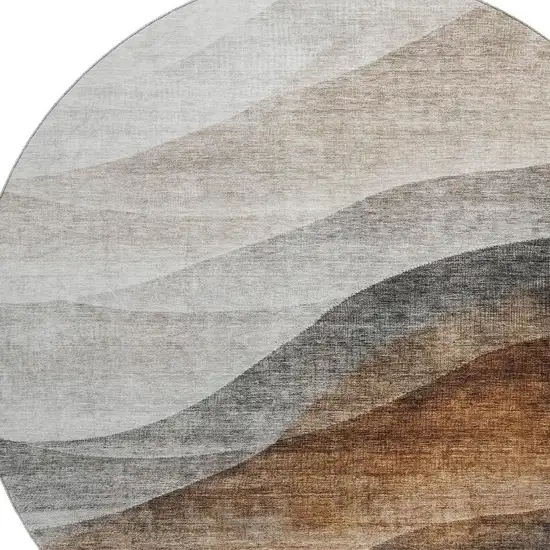 8' Khaki Ivory And Gray Abstract Washable Round Rug With UV Protection Photo 2