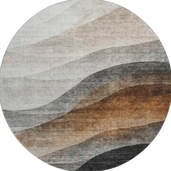 8' Khaki Ivory And Gray Abstract Washable Round Rug With UV Protection Photo 3