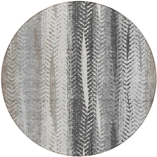 8' Khaki Ivory And Gray Round Botanical Leaves Washable Indoor Outdoor Area Rug Photo 2