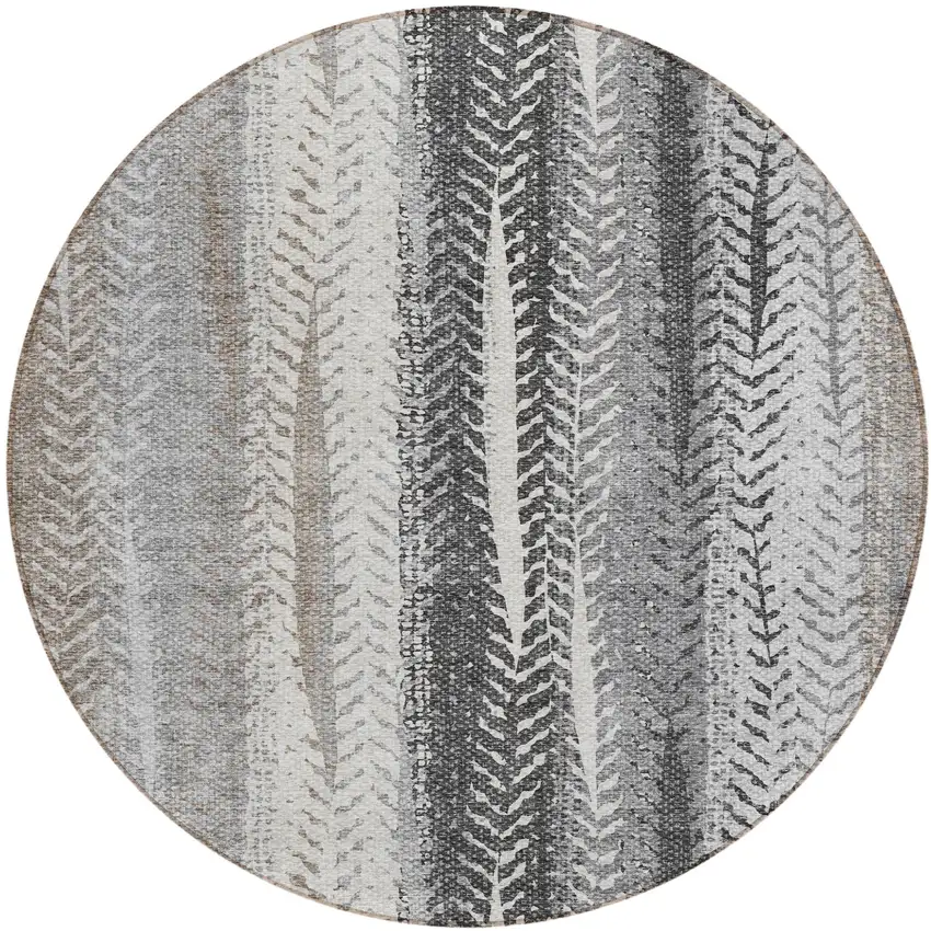 8' Khaki Ivory And Gray Round Botanical Leaves Washable Indoor Outdoor Area Rug Photo 2