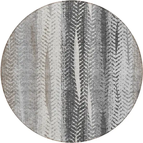8' Khaki Ivory And Gray Round Botanical Leaves Washable Indoor Outdoor Area Rug Photo 2